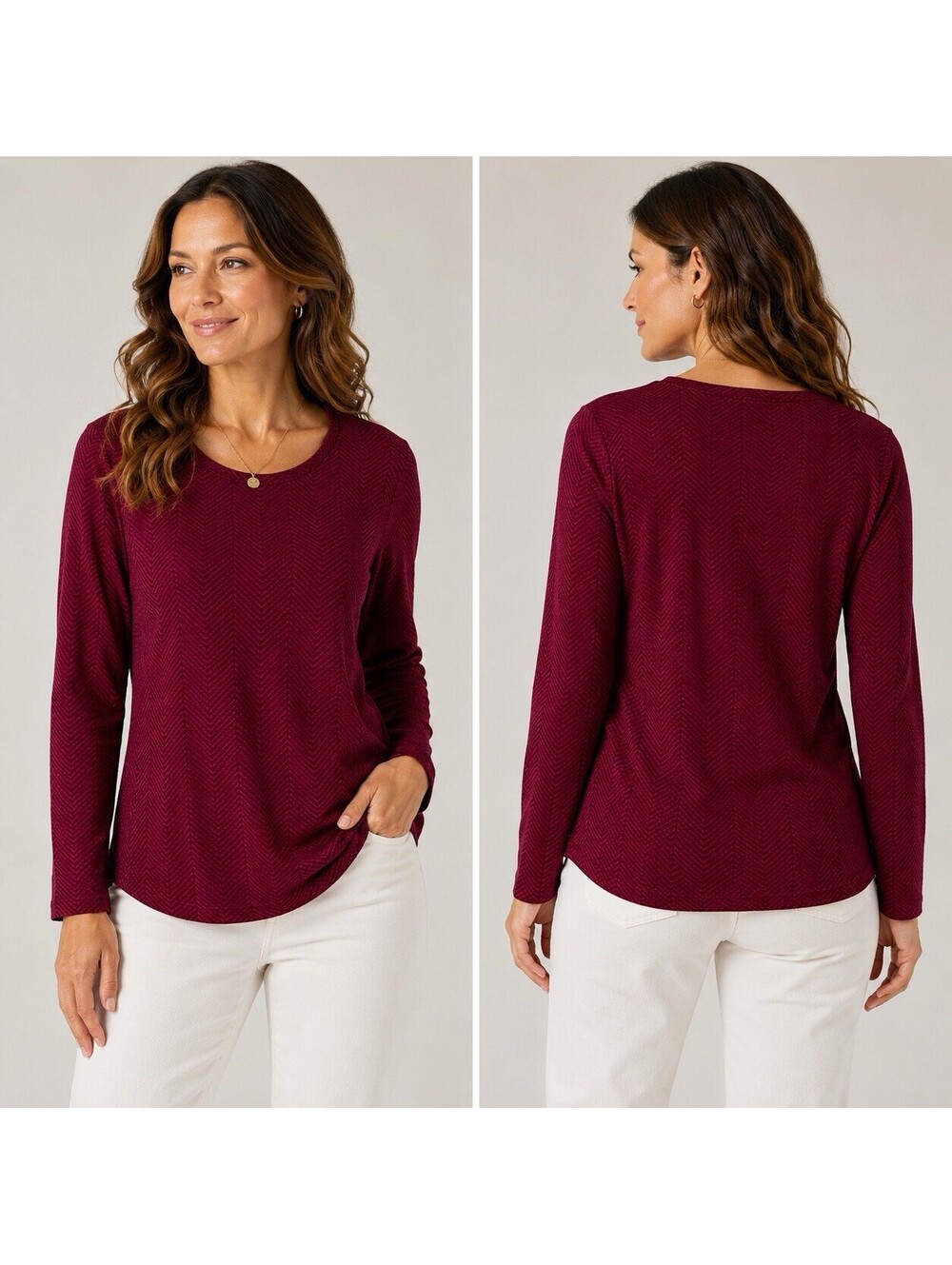 J.Jill Red Herringbone 100% Pima Cotton Long Sleeve Tee Women’s Small S NWT